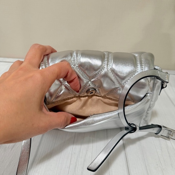 Jason Wu Quilted Vegan Leather Metallic Silver Small Crossbody Bag - Picture 8 of 10